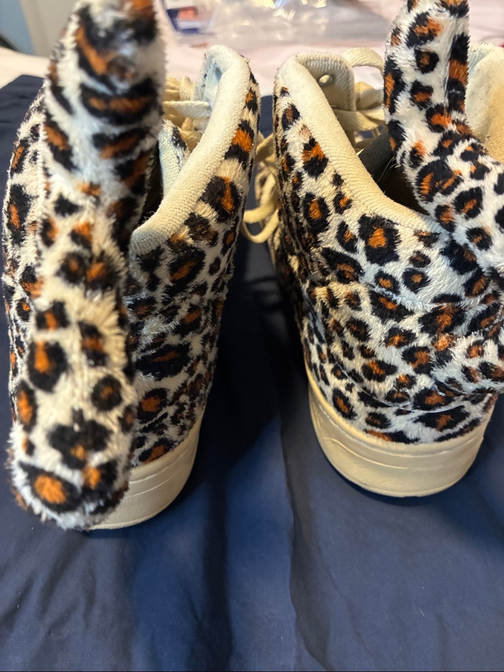 Adida’s Jeremy Scott Leopard Print Men’s High-Top Sneakers in Beige/Black/Orange - Picture 2 of 6